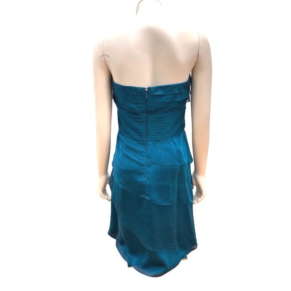 Adrianna Papell Evening Size 10 Teal Blue Chiffon Ruffle Cocktail Dress Luxury - Picture 4 of 8